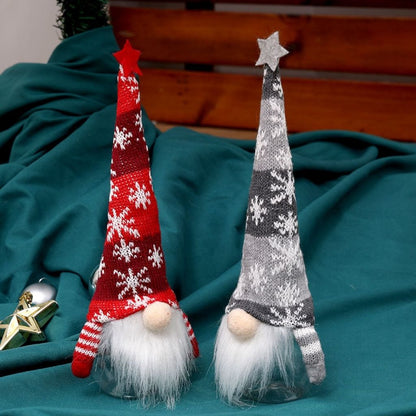 Christmas candy holder gnome with cosy knitted hat and white beard detail