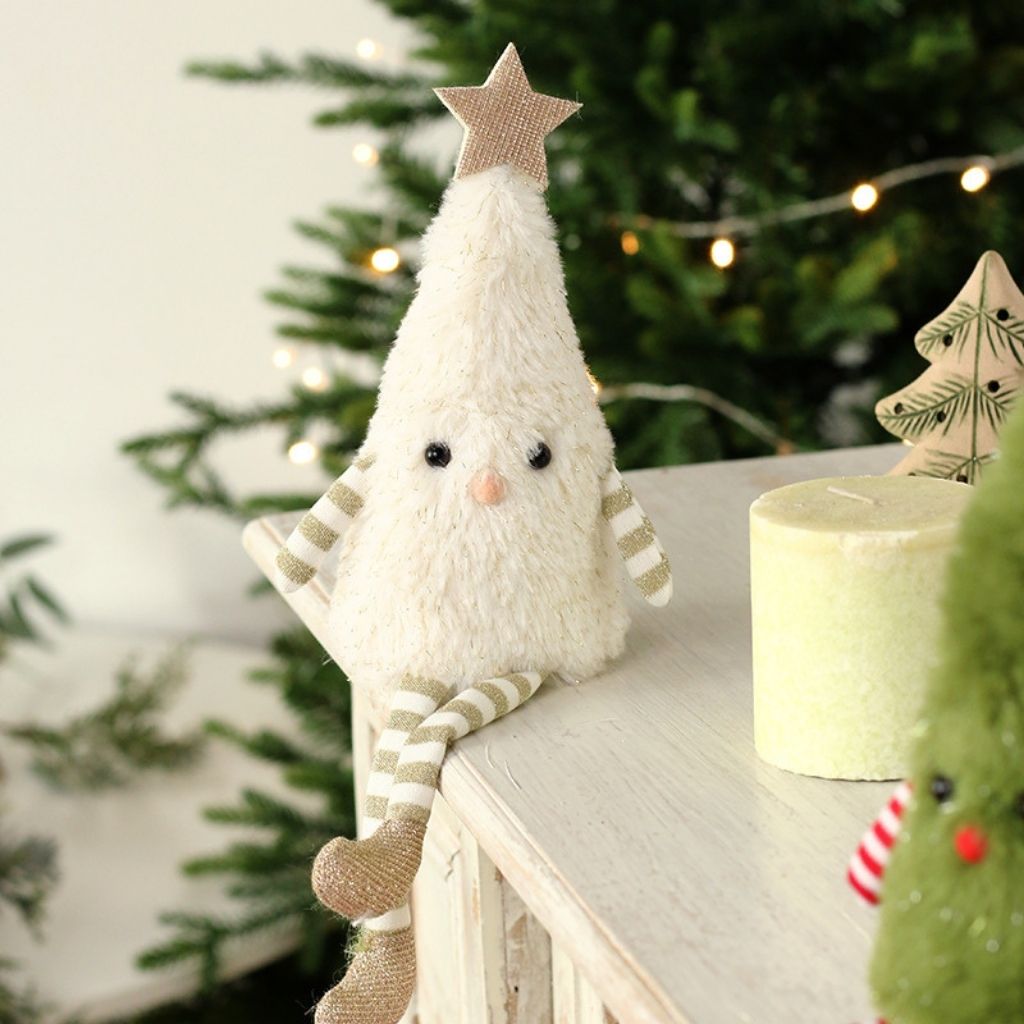 Christmas plush tree decoration with star top and striped legs 