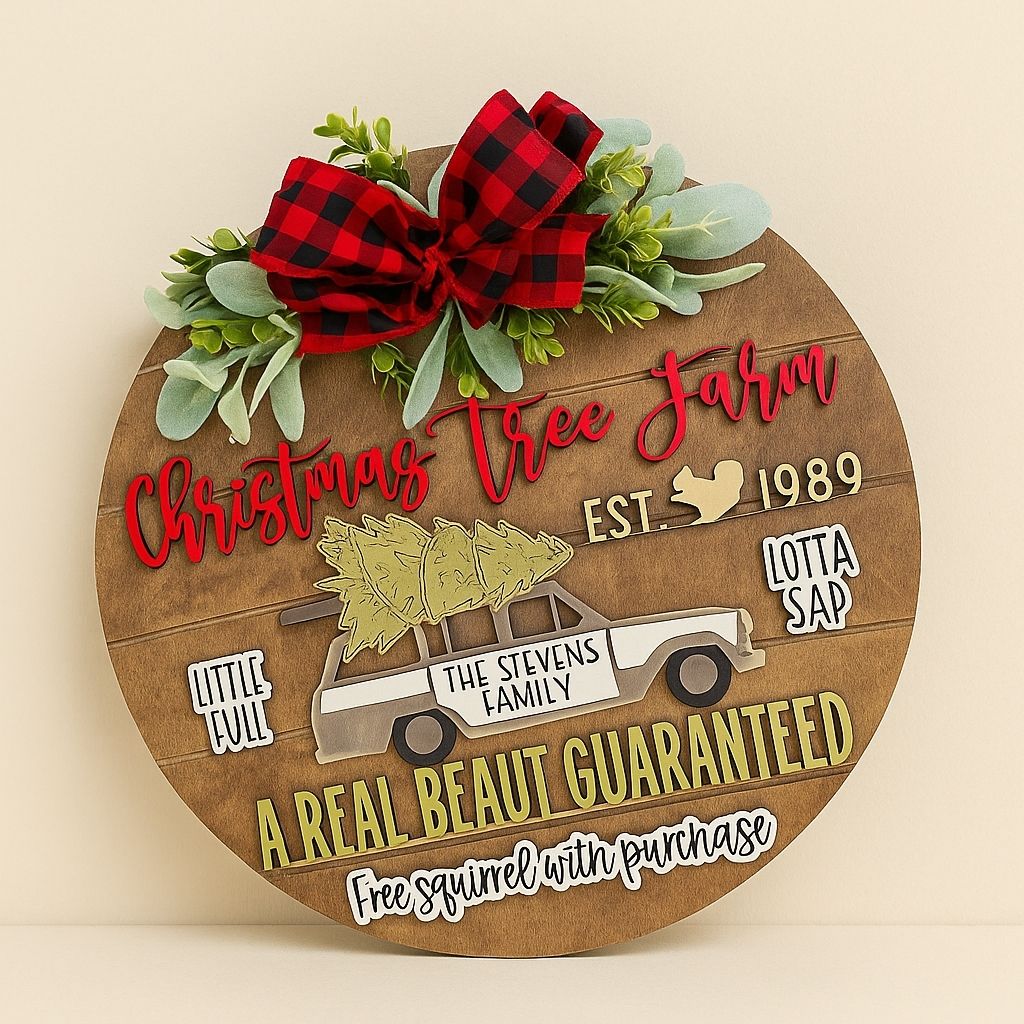 Personalized wooden door hanger with custom name for seasonal entryway display