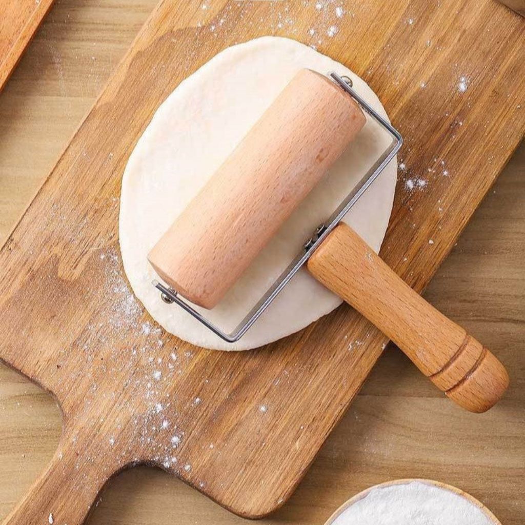 Natural beechwood dual head dough roller, essential wooden kitchen tool for baking and cooking