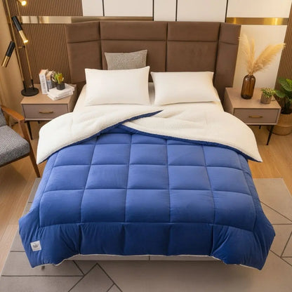 Plush velvet comforter with quilted detailing and insulating fiber fill