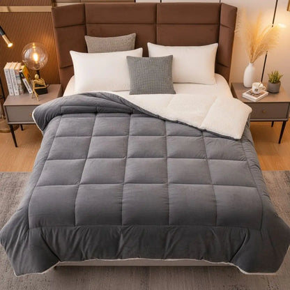 Double sided velvet bedding with quilted design for even insulation distribution