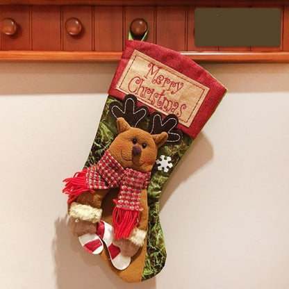 Festive holiday stocking featuring soft reindeer character and fabric construction