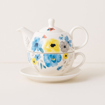 Ceramic Tea for One Set - Floral Porcelain Teapot & Cup