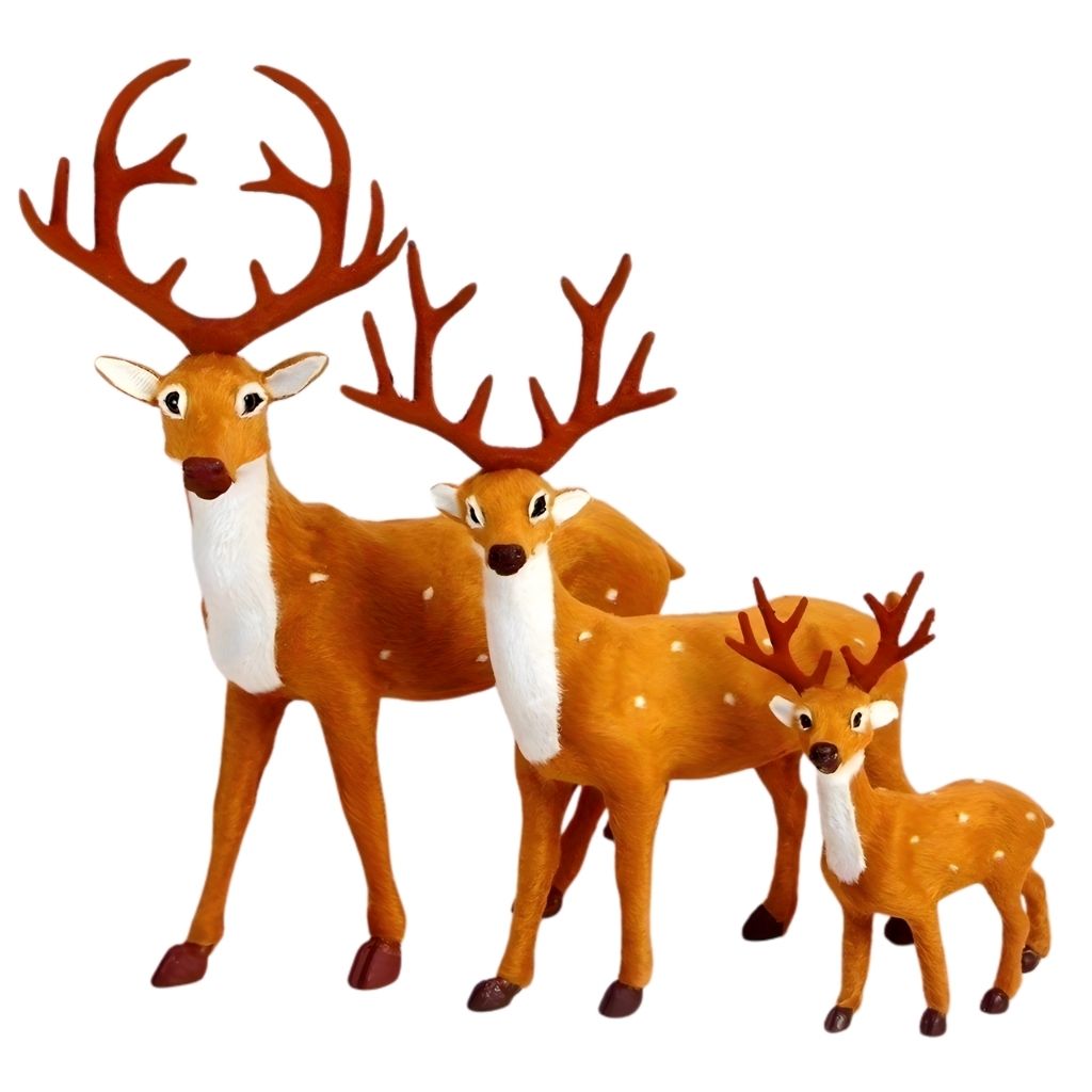 Flocked deer decoration with detailed antlers and soft white coating for festive home display