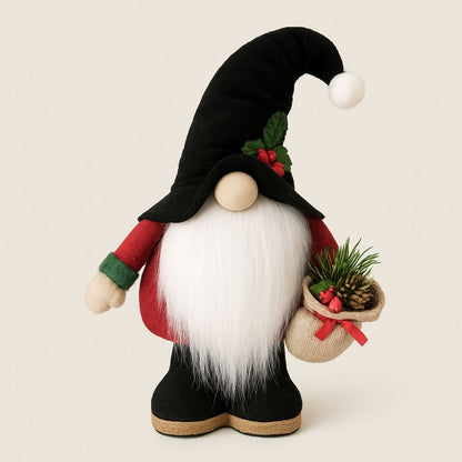 Standing gnome figurine with red fabric hat and textured polyester body for tabletop