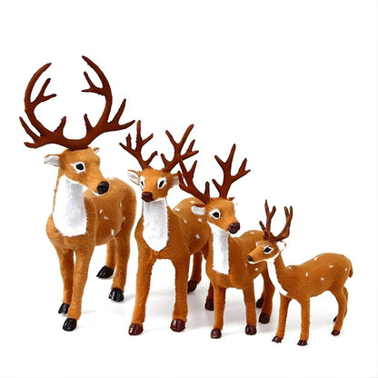 White flocked deer figurine with realistic antler detail on natural wood base for seasonal styling