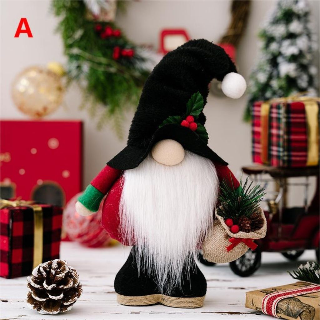 Seasonal gnome accent piece with tall hat and plush structure for home display