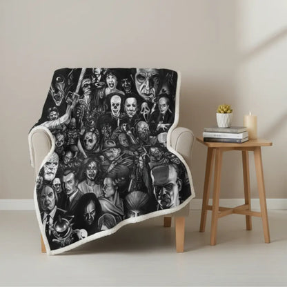 Horror character fleece blanket double layer cotton construction for movie nights and themed bedrooms