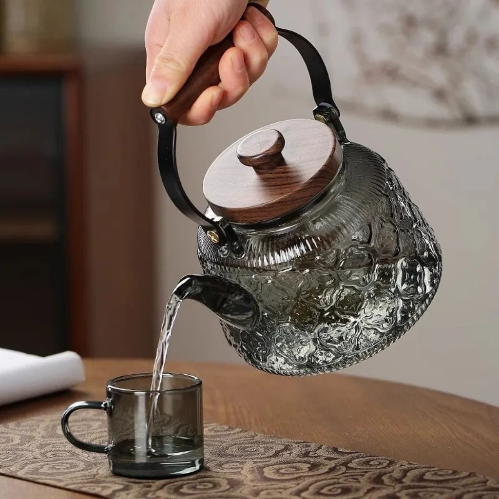  Transparent tea kettle wooden handle borosilicate glass brewing elegant tea accessories
