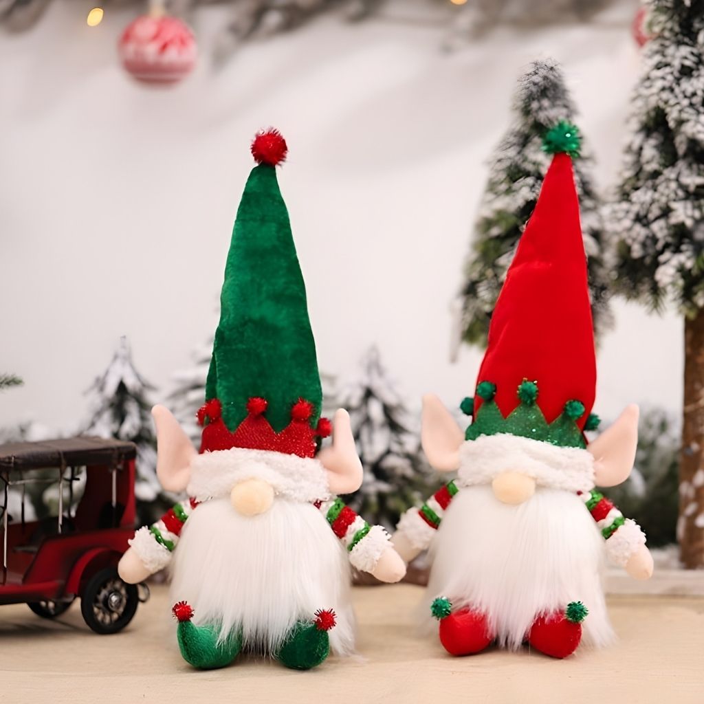 Light up gnome figurine with nonwoven fabric hat and glowing white beard detail