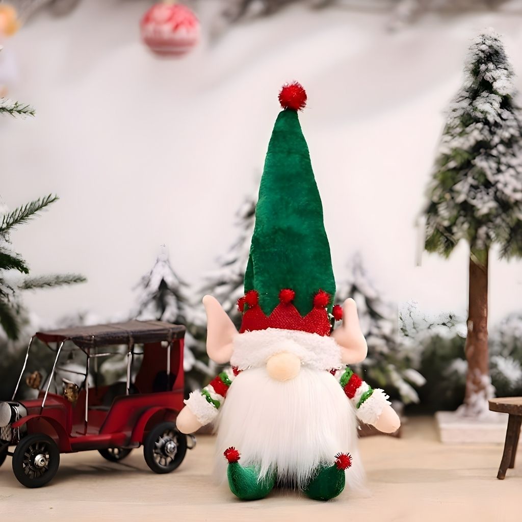 Holiday gnome with LED light feature and soft textile construction for festive decor