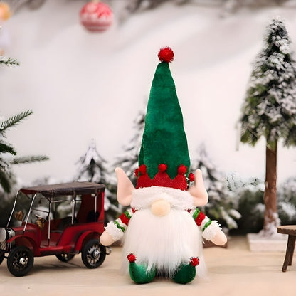 Holiday gnome with LED light feature and soft textile construction for festive decor