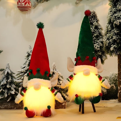 Christmas gnome decoration with tall pointed hat and LED illuminated beard feature