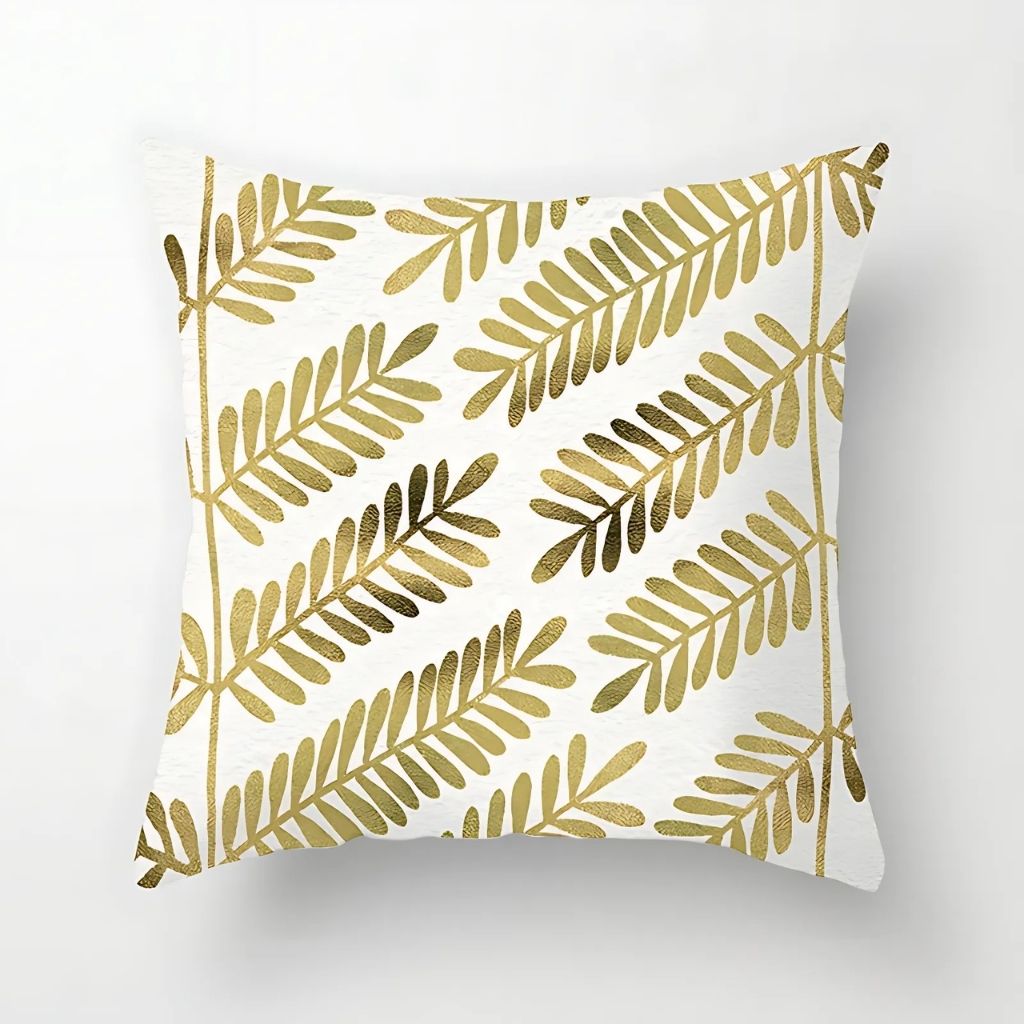  Metallic geometric gold cushion cover crafted from soft peach-skin fabric, luxury home accent pillow