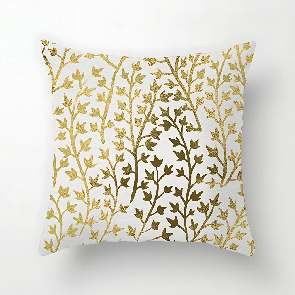 Gold metallic geometric pillow cover, decorative throw cushion with sophisticated pattern design