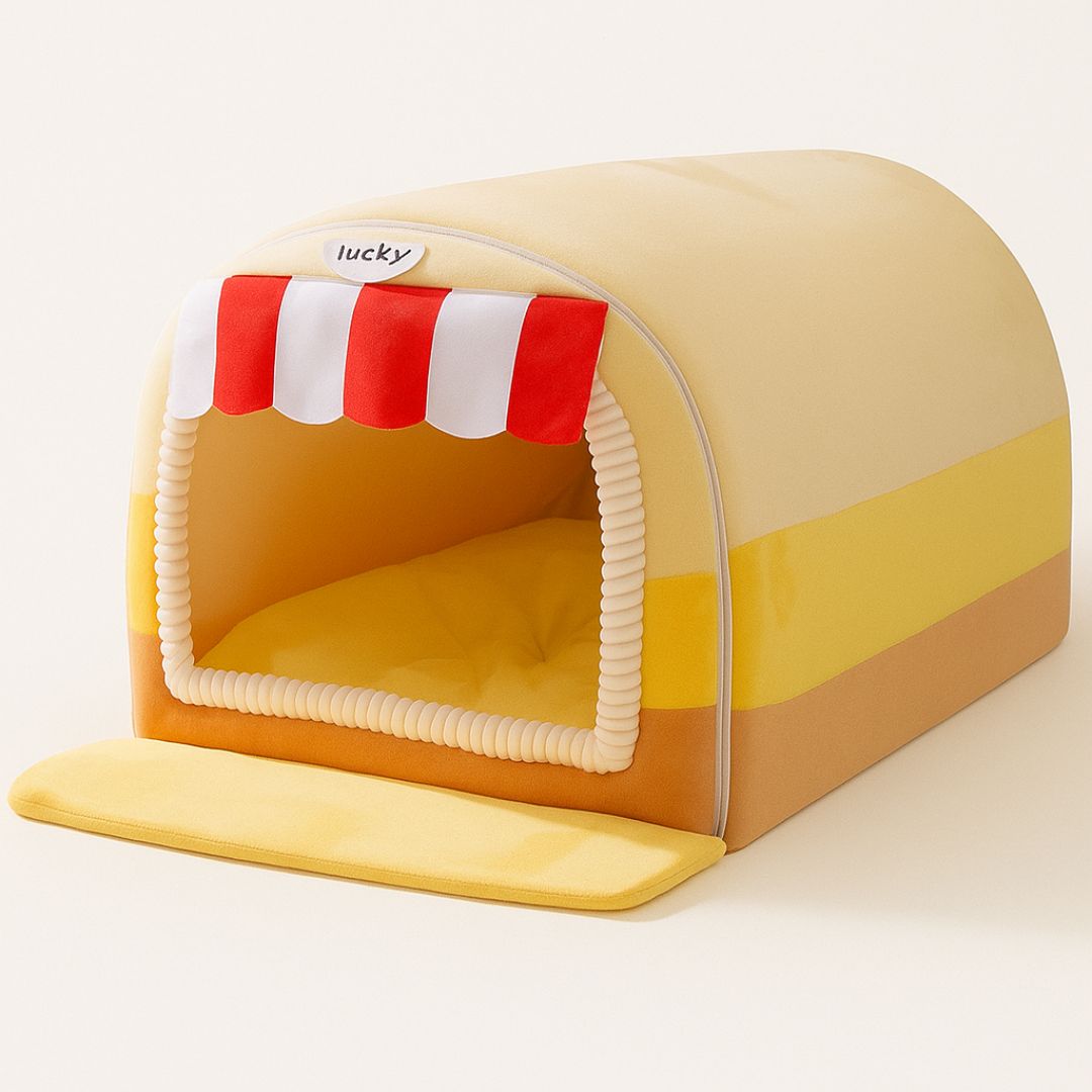 Portable indoor pet house with structured frame and soft cushion for small to medium dogs