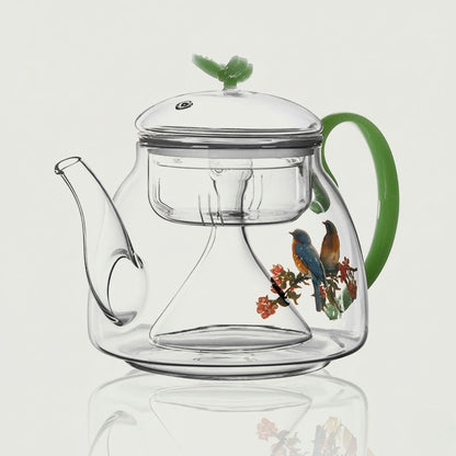 Borosilicate glass teapot with removable stainless steel infuser and curved spout