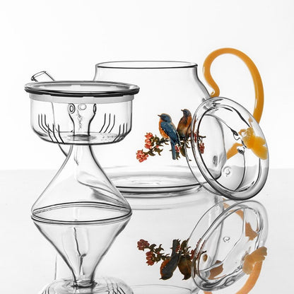 Stovetop safe borosilicate glass teapot with ergonomic curved handle