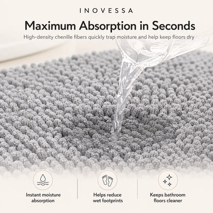 Gray bat mat absorbing water with Inovessa branding and product benefits listed.