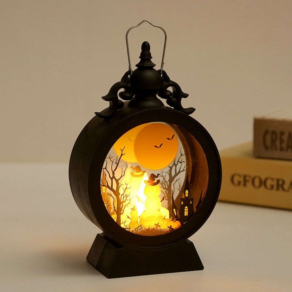 Compact 9.5×15cm Halloween lantern with LED lighting, lightweight portable design for easy indoor placement