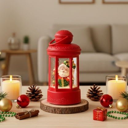 Festive lantern light with Christmas display for compact tabletop holiday décor