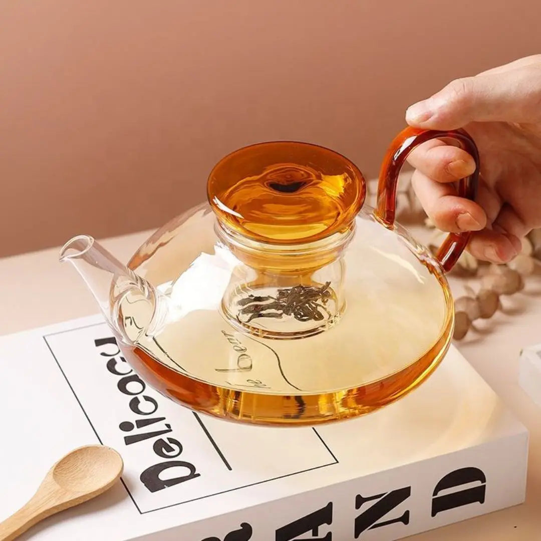 Glass teapot set for loose leaf tea brewing and herbal infusion steeping

