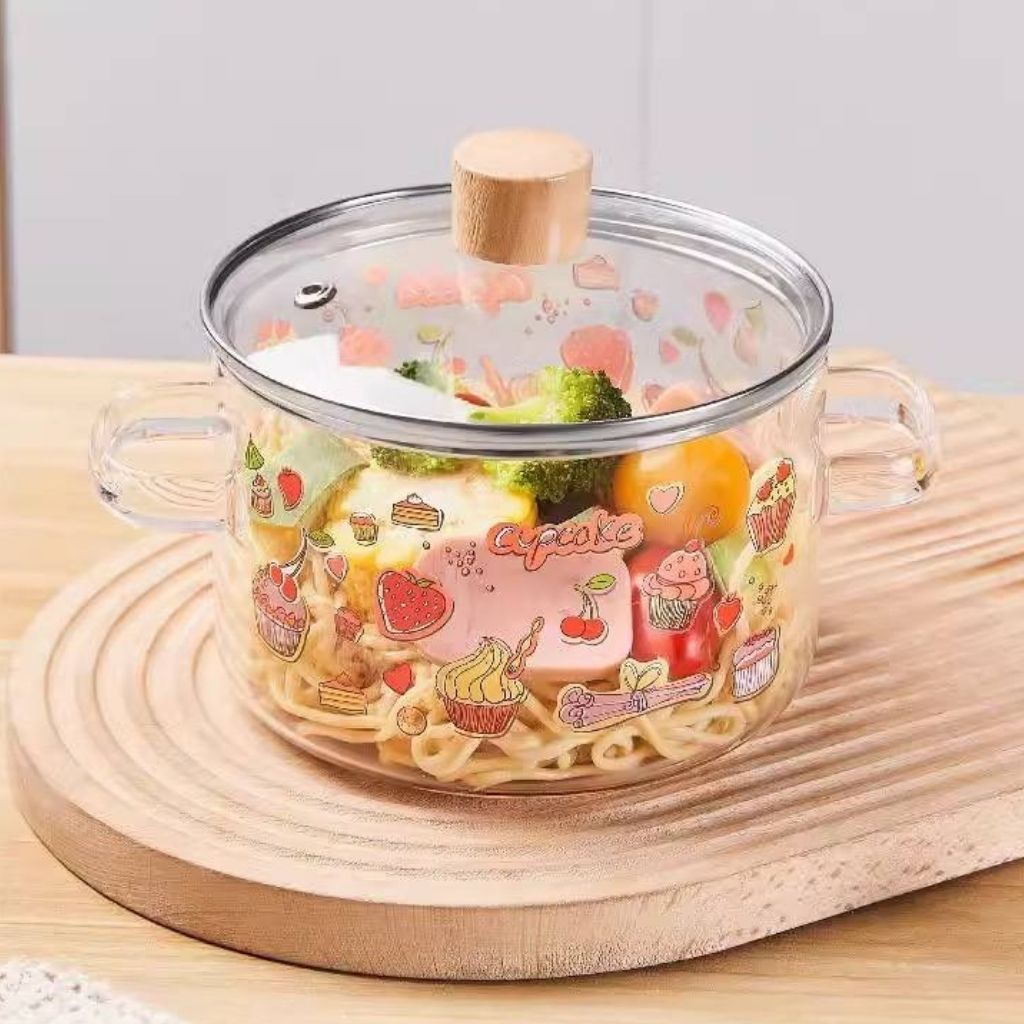 Glass pot with tempered lid and nonstick interior surface for easy cleaning