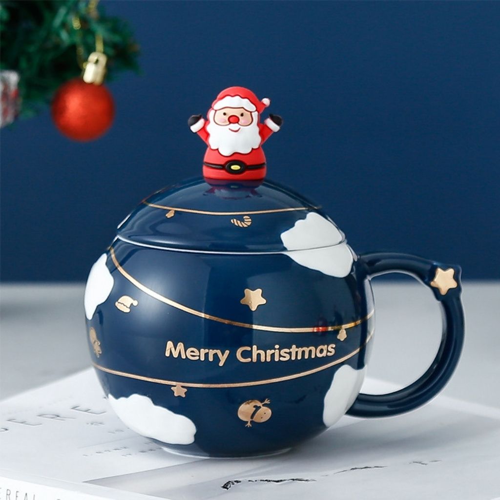 Rounded ceramic coffee mug with comfortable handle and celestial galaxy pattern