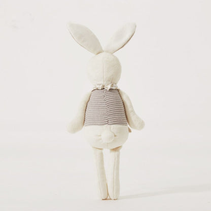 Complete view of soft bunny plush showing floppy ears and tail, premium toddler toy for ages 0-3 years