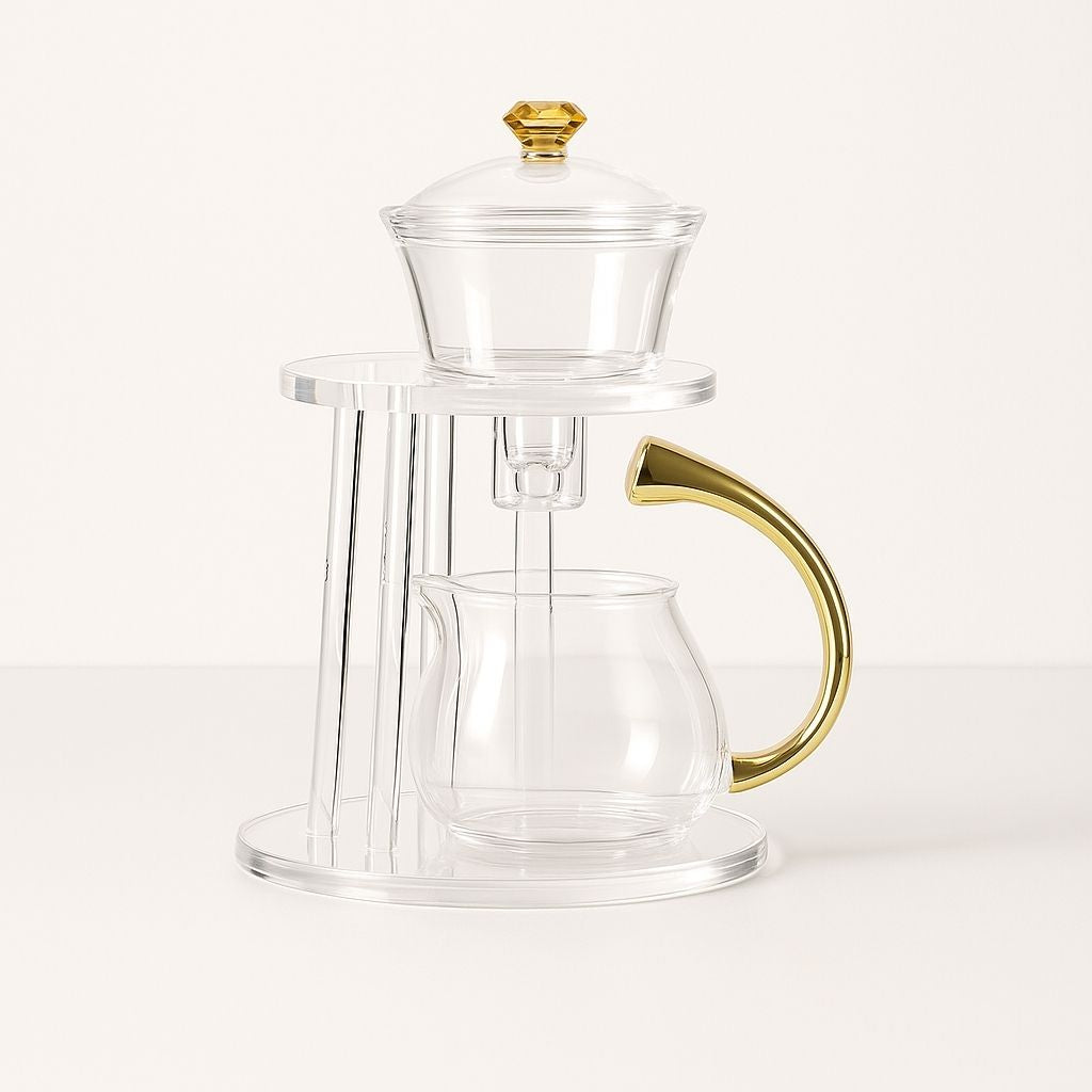 Borosilicate glass tea infuser set with heat resistant semi automatic brewing system for loose leaf tea preparation