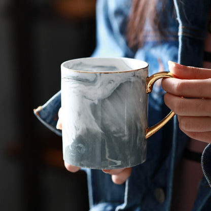  Marble ceramic mug with gold accent handle perfect for coffee tea and hot beverages daily use