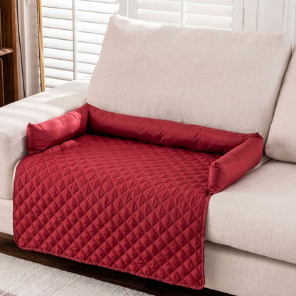 Quilted pet furniture cover with waterproof backing on couch

