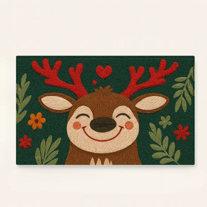 Christmas reindeer floor mat with cartoon design on crystal velvet surface