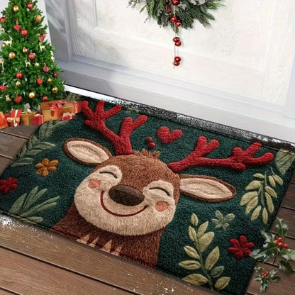 Soft crystal velvet entryway mat with Christmas cartoon character print