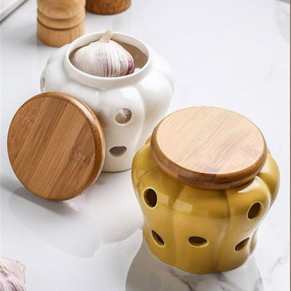 Set of ceramic spice jars with bamboo lids perfect for complete kitchen herb and spice organization
