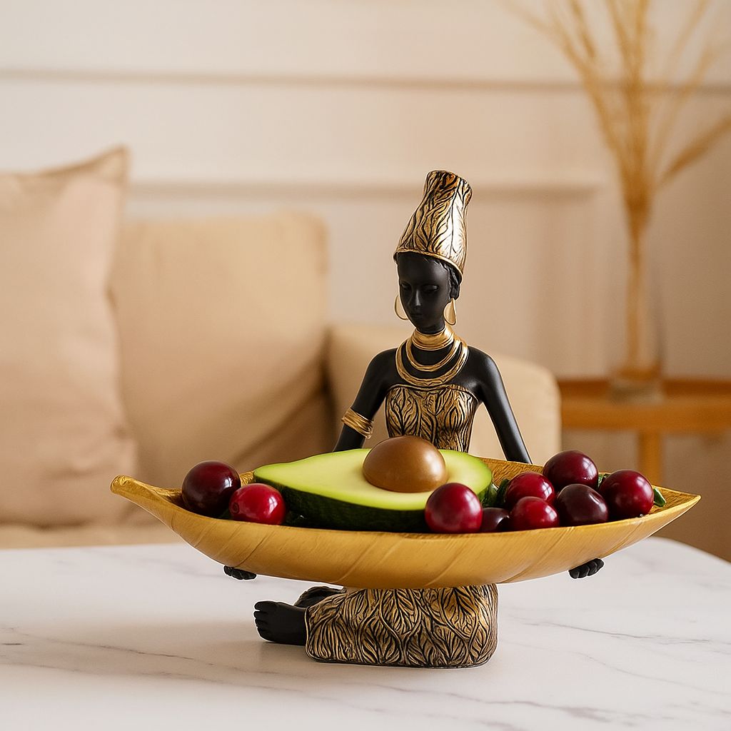 Handcrafted Mira Sculpture Storage Tray with black and gold contrast design for home decor