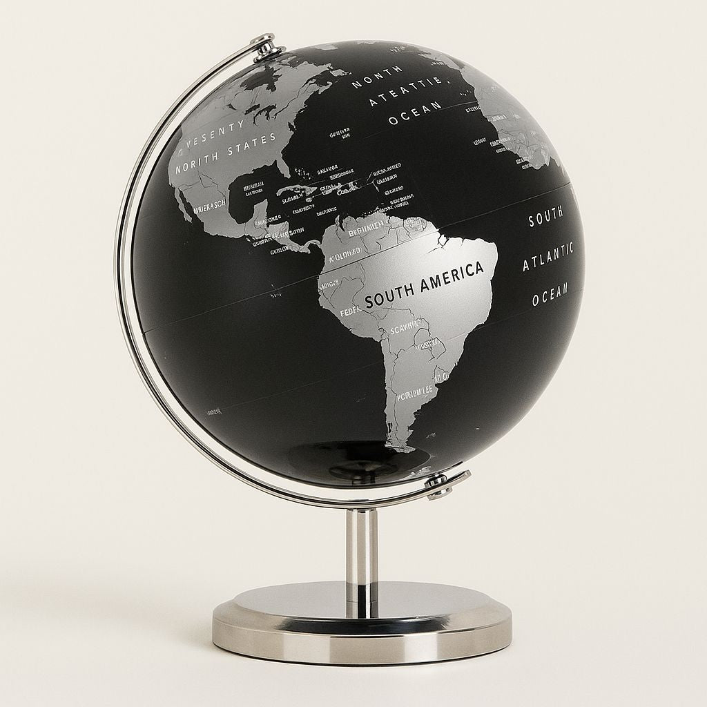  Premium world globe decor with sleek metal frame, sophisticated desktop accessory for home office