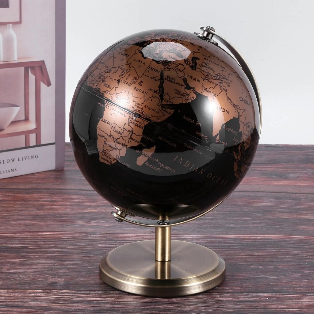  Rotating desktop globe with durable metal base, elegant home accessory for geography learning