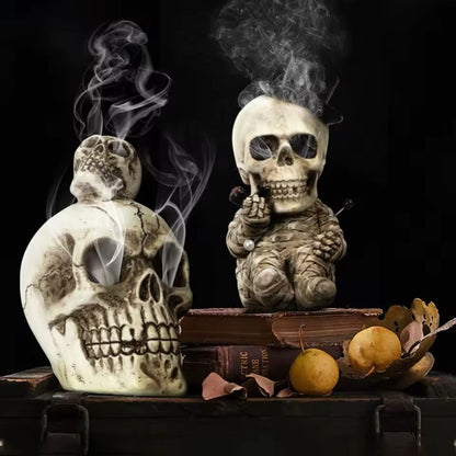 Handcrafted resin skull figurines with gothic detailing, perfect Halloween