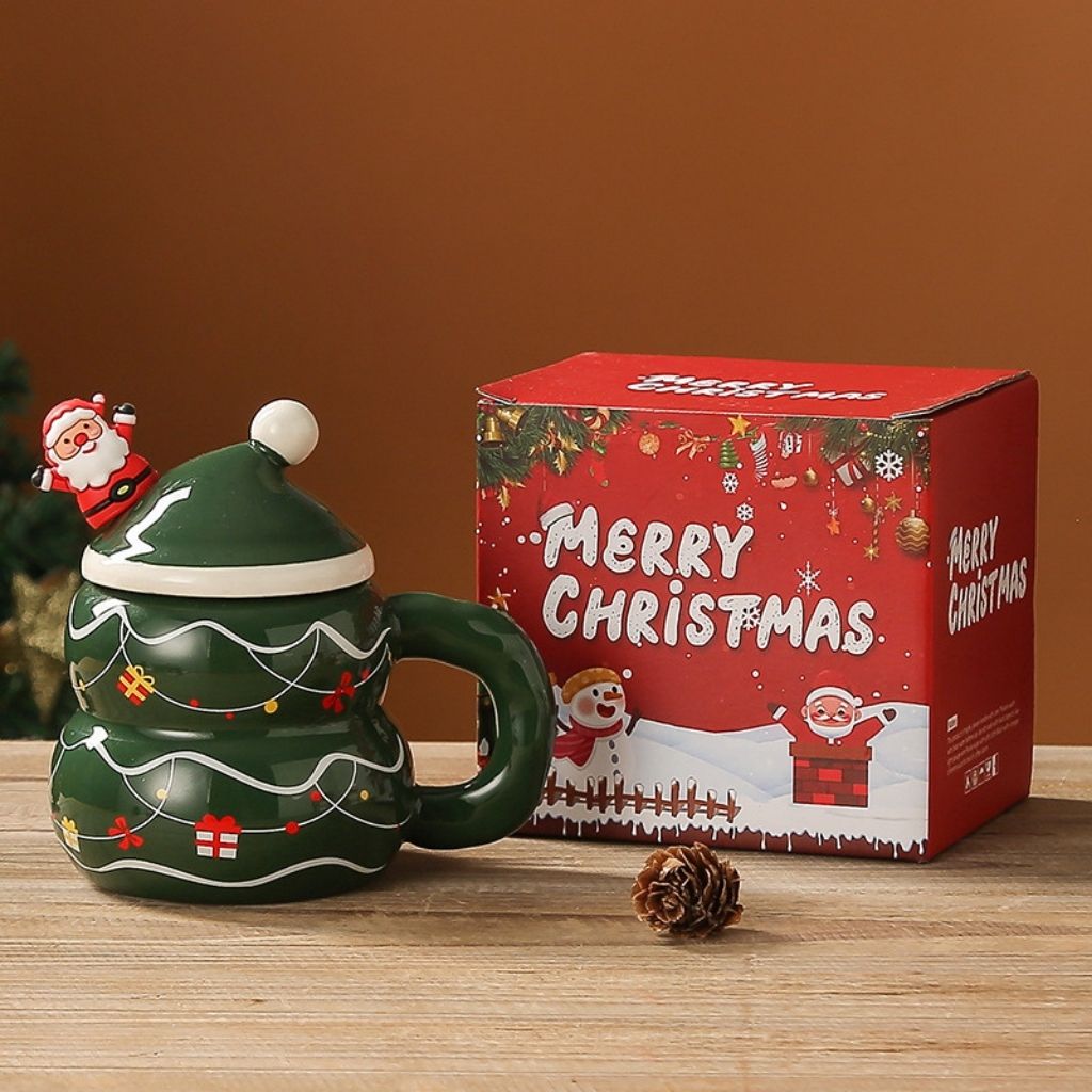 Festive drinkware with colorful lid for winter hot beverages