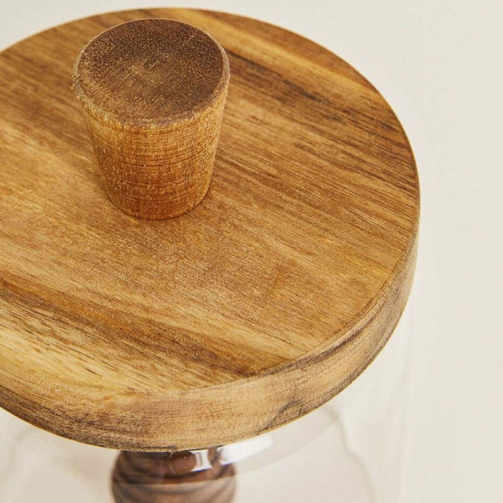 Noah Acacia-Lid Glass Honey Jar