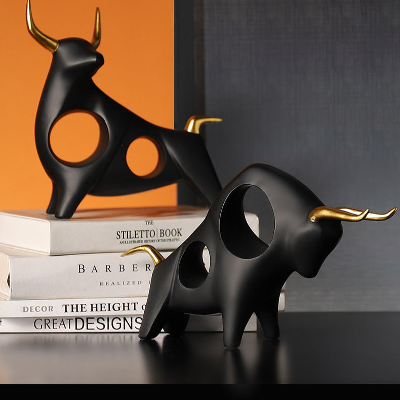 Noir Aureum Resin Bull Sculpture