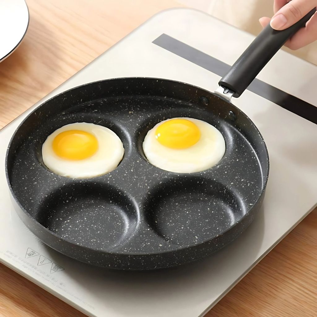 Divided breakfast skillet with speckled nonstick coating and aluminum alloy construction for even heating