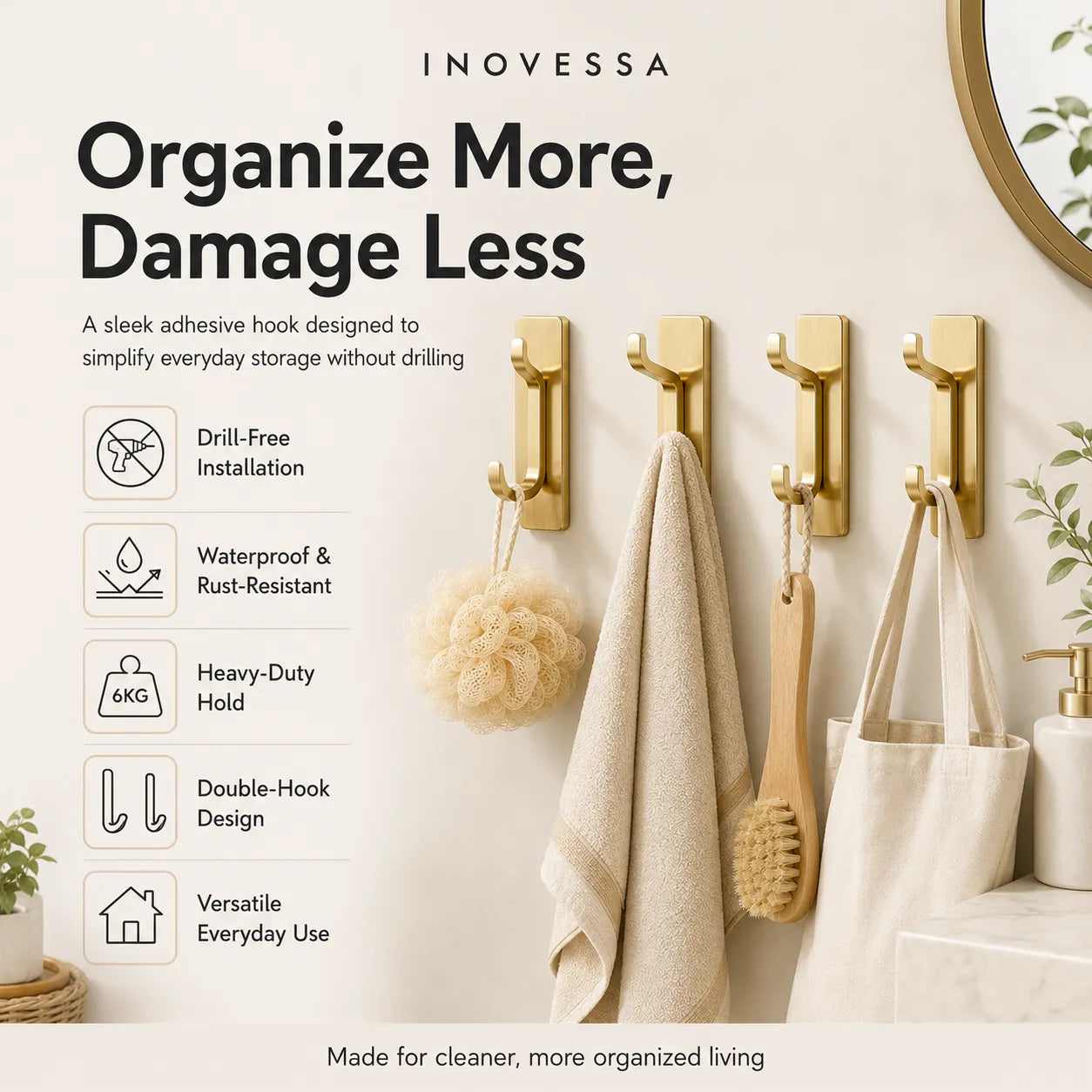 Novera Stainless Steel Adhesive Hooks