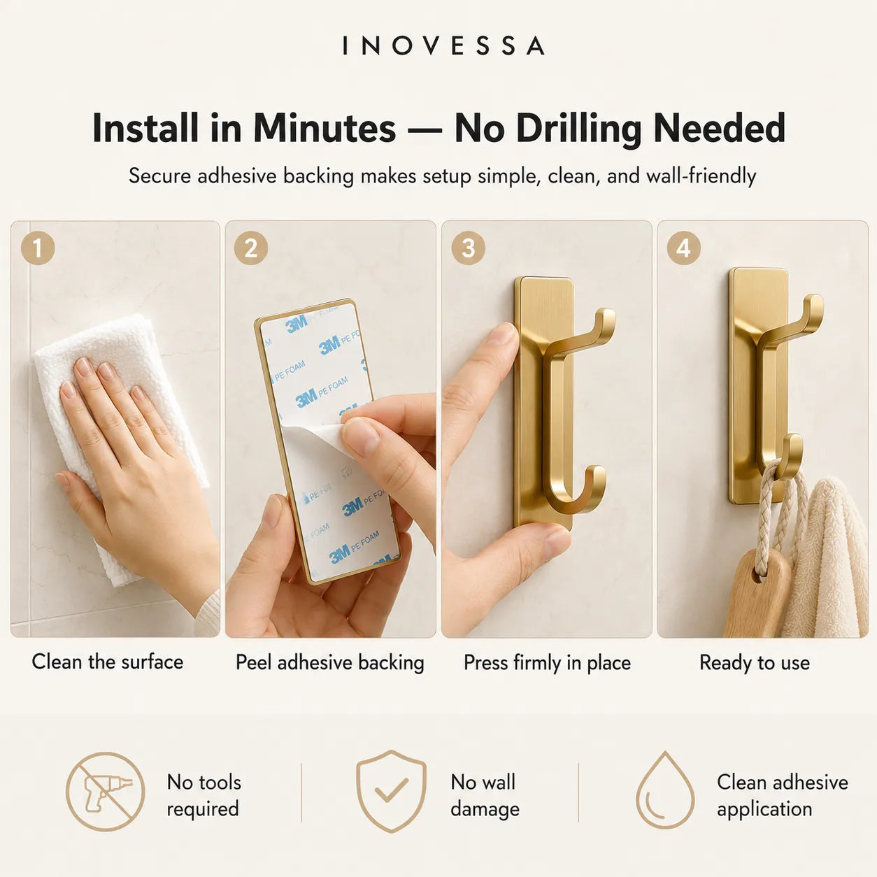 Novera Stainless Steel Adhesive Hooks
