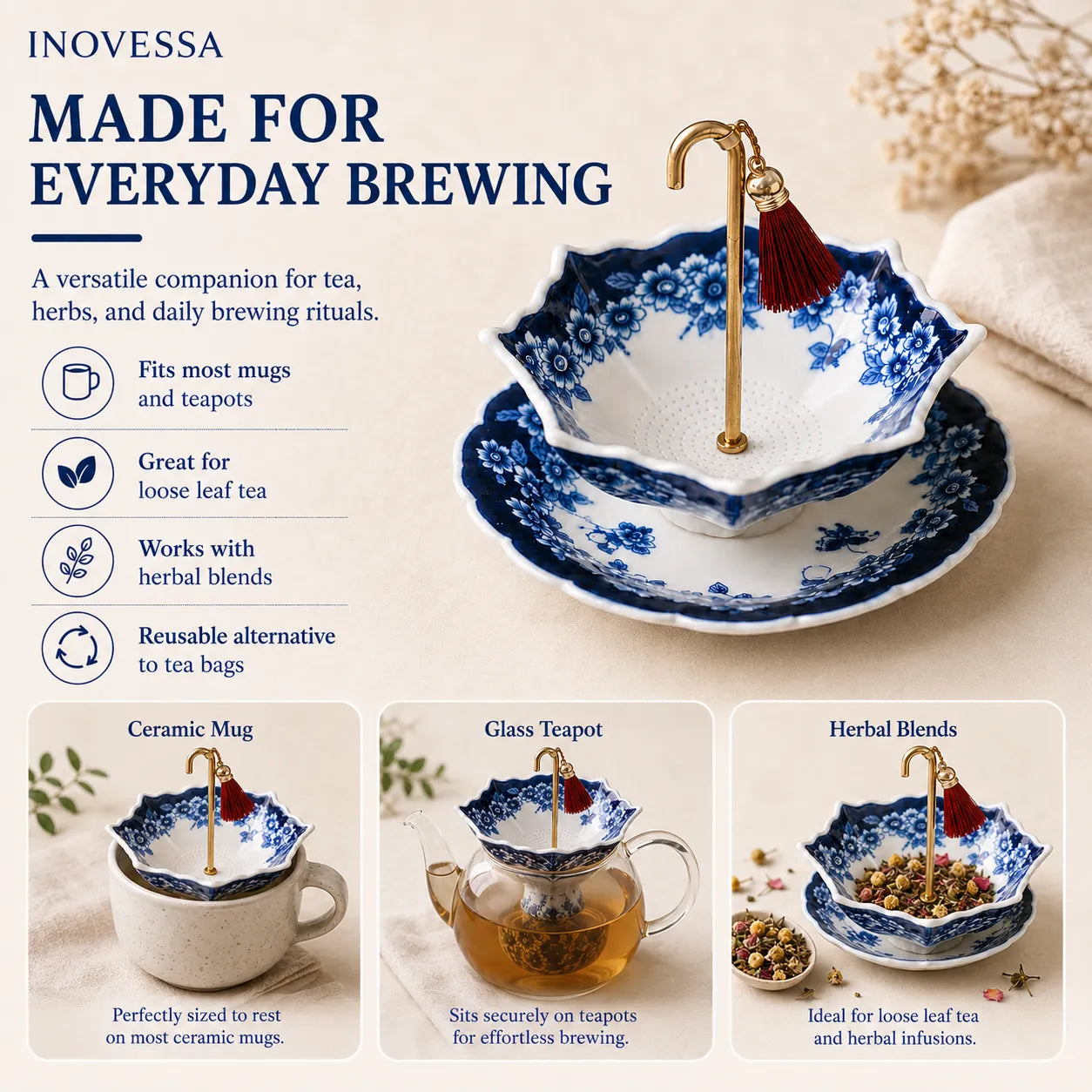 Umbrella Rotating Ceramic Tea Strainer