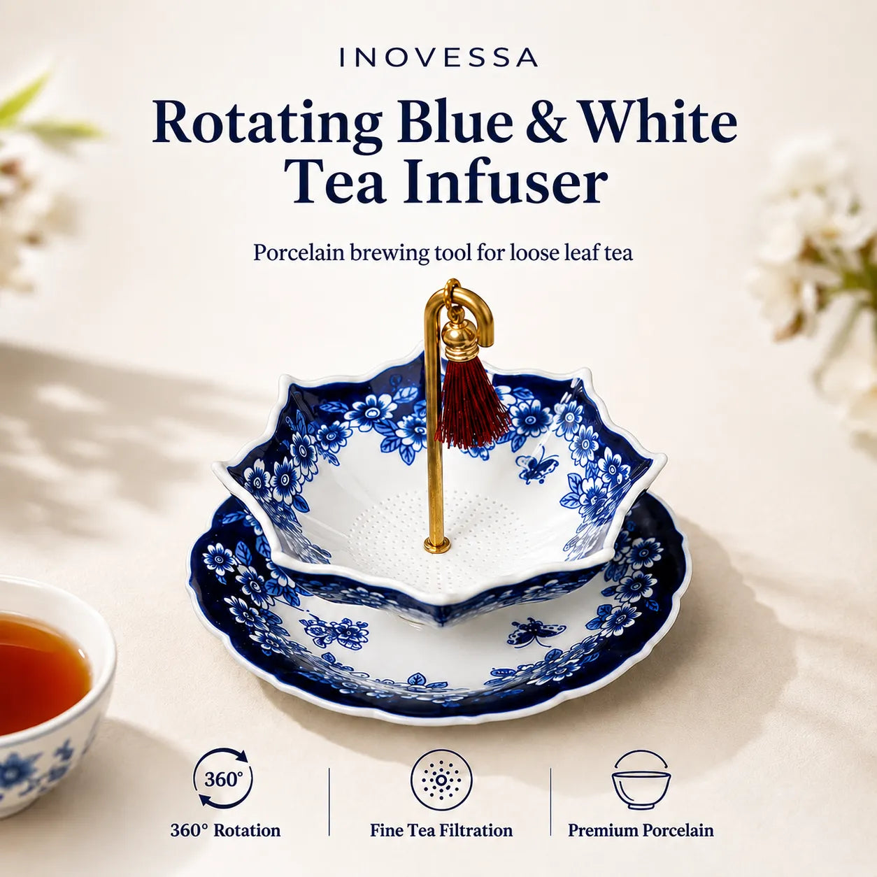 Umbrella Rotating Ceramic Tea Strainer