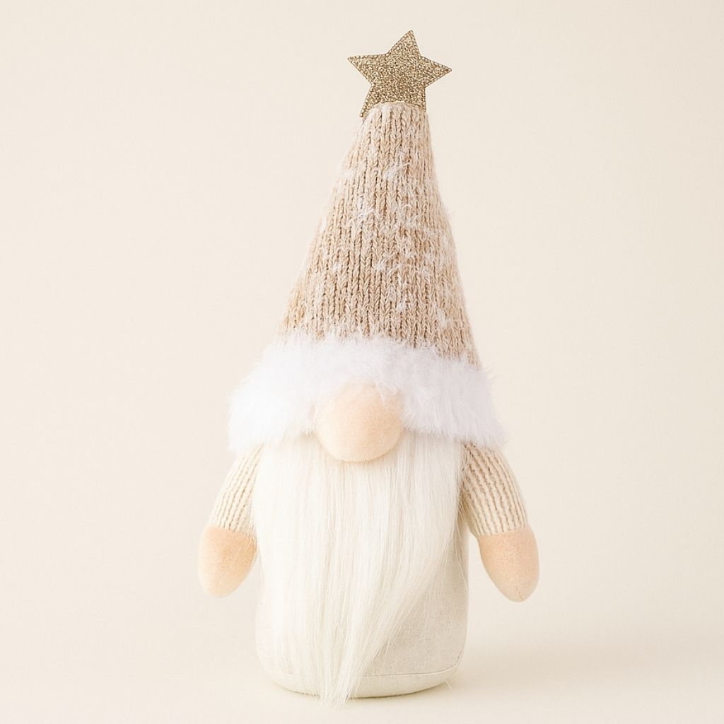 Knitted gnome ornament with star topped hat and soft faux beard 