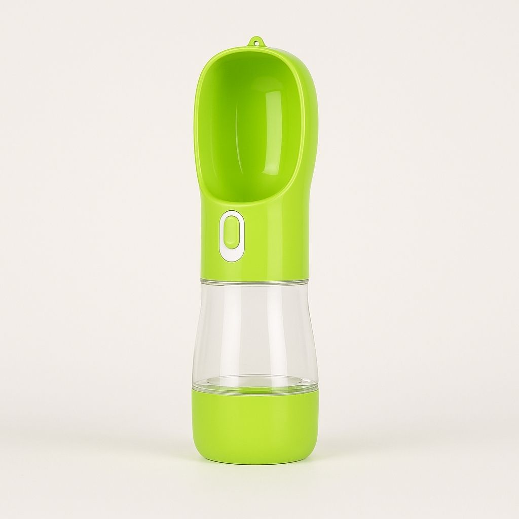 Portable pet water bottle with built-in bowl for dogs and cats, leak-proof travel design in multiple colors